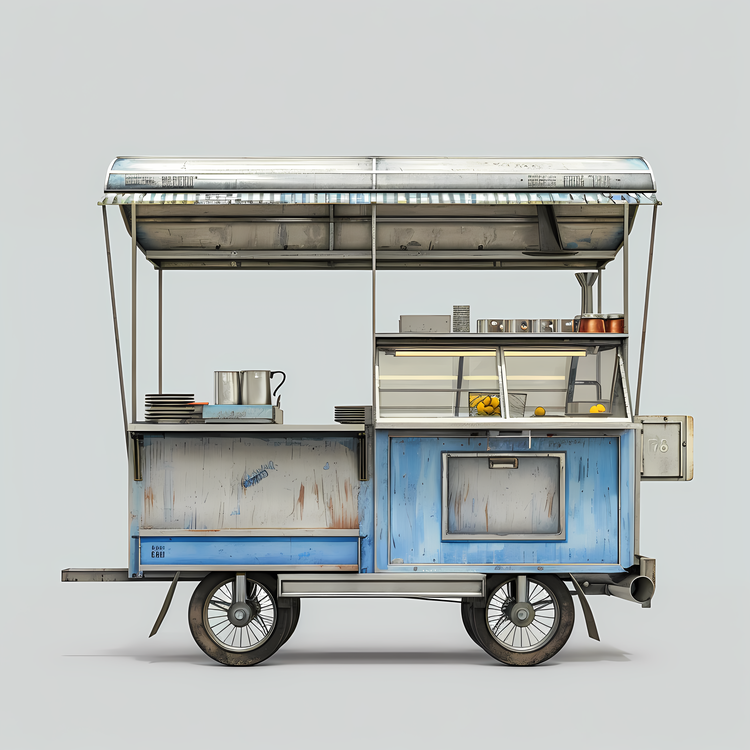 Food Cart,Blue And Rusty Cart,Food Vendor Cart