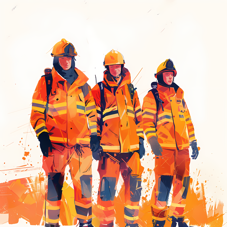 Firefighter,Orange,Wearing Uniforms
