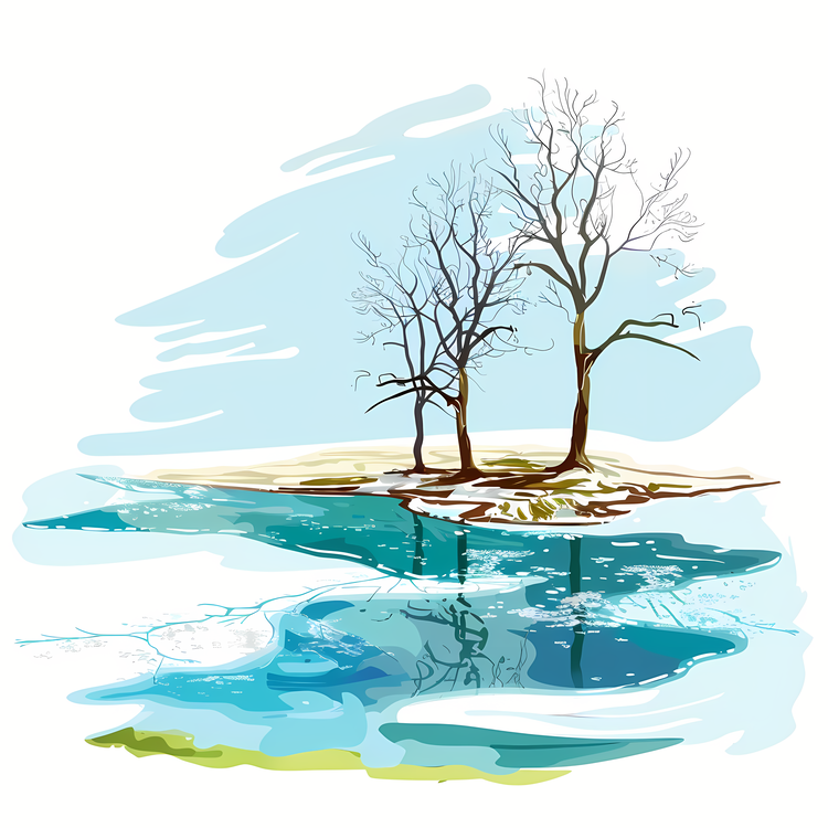 Spring,Melting Lake,Trees