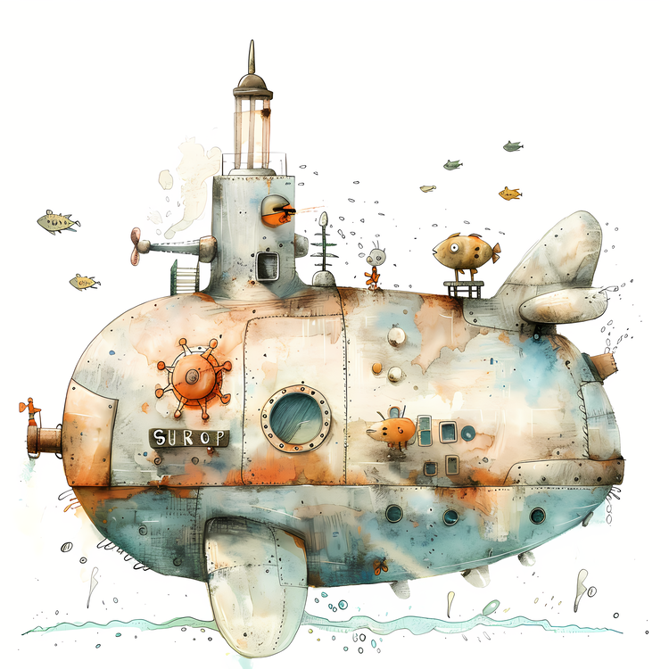 Submarine Day,Nautical,Watercolor