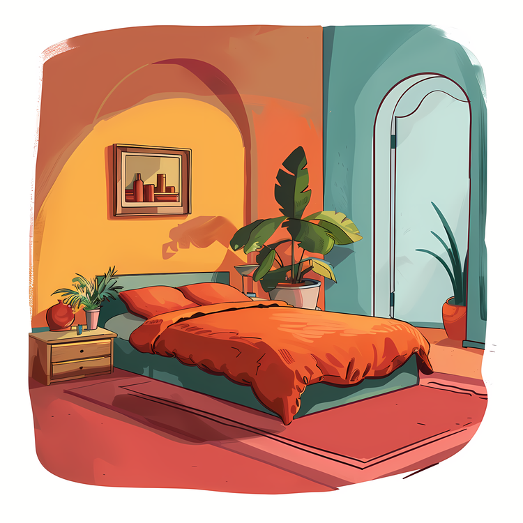 Bed Room,Bedroom,Orange Bedspread