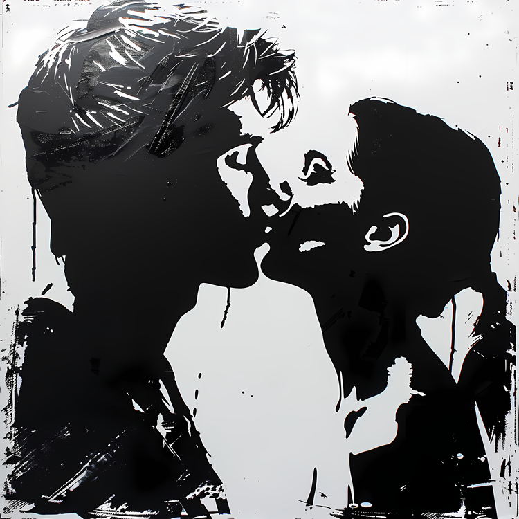Couple Kissing,Silhouette,Black And White
