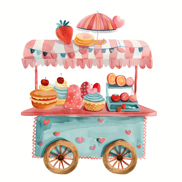 Food Cart,Watercolor,Candy