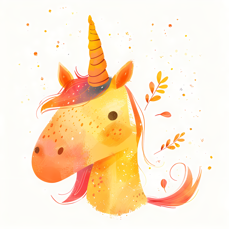 Unicorn,Watercolor,Yellow And Orange