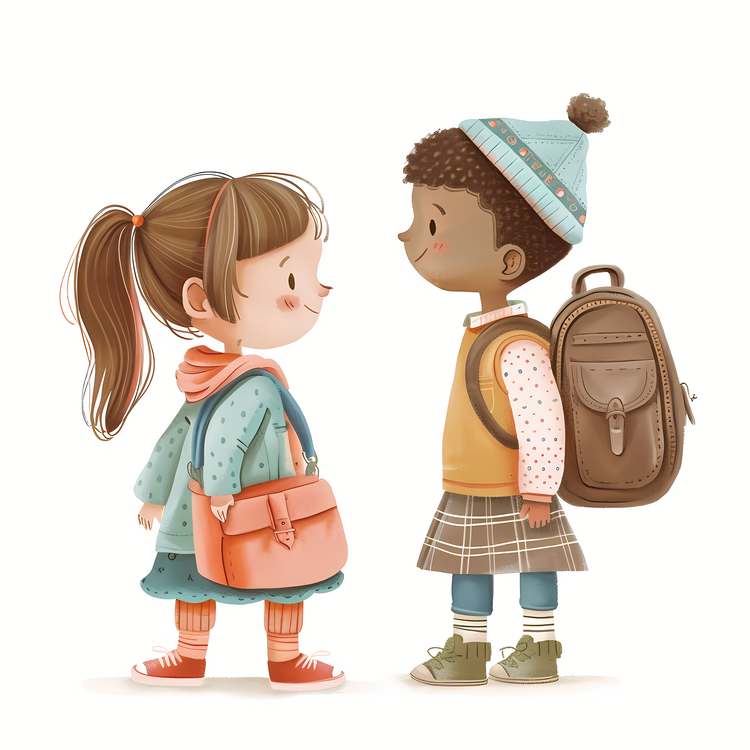 Students With Backpack,Cartoon,Cute