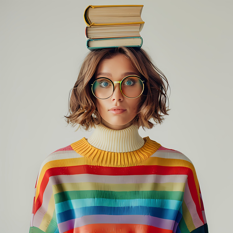 Young Woman With Book,Library,Bookshelves