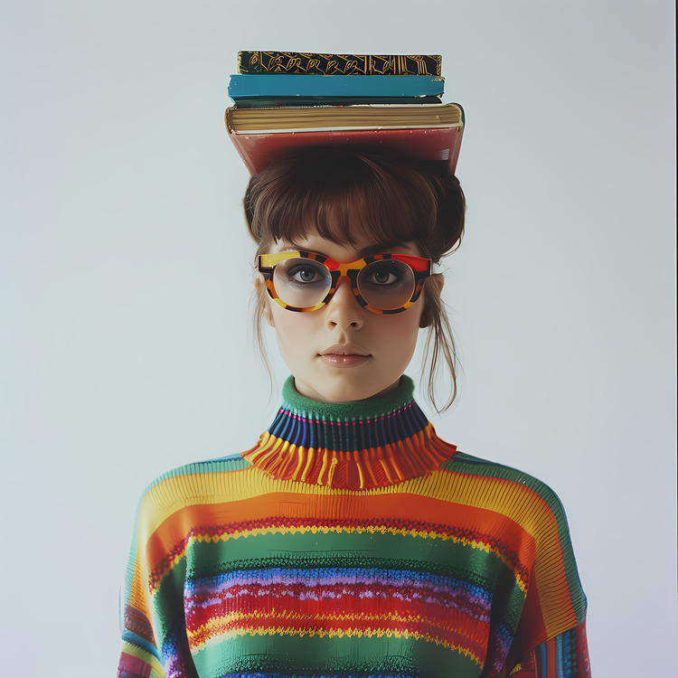 Young Woman With Book,Colorful,Tops