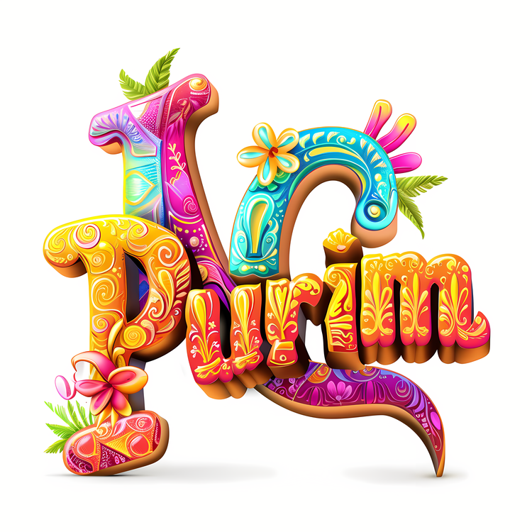 Purim,Colorful Letters,Text Design