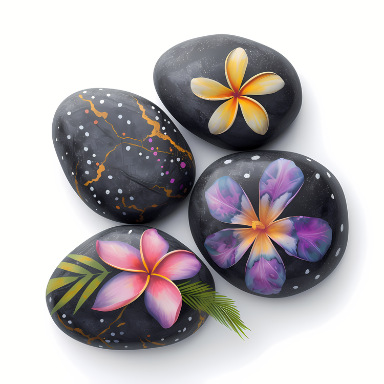 Spa Stones,Watercolor,Painted Flowers