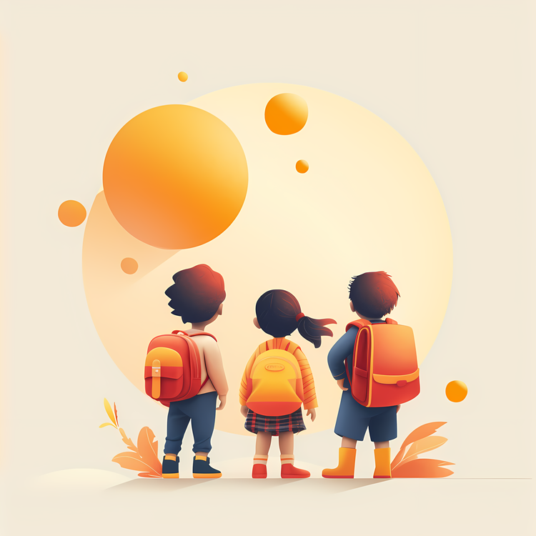 Students With Backpack,Cartoon Illustration,Children With Backpacks