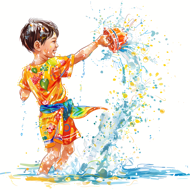 Songkran,Boy,Watercolor