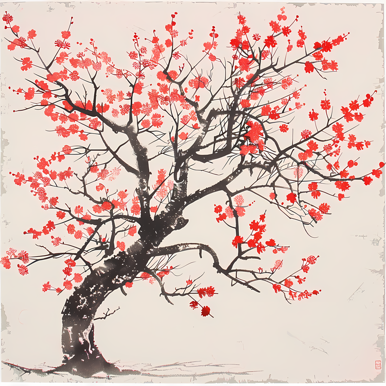 Blossom Tree,Oriental,Watercolor