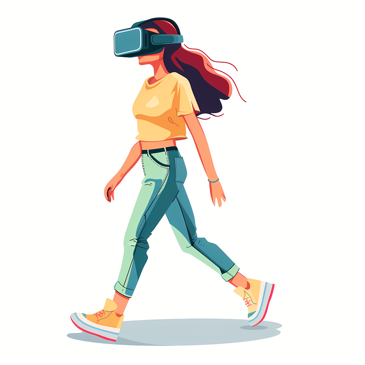 Wearing Vr Headset,Woman,Walking