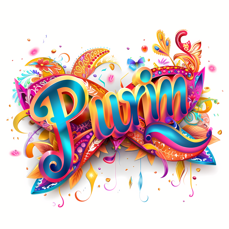 Purim,Colorful Text,Abstract Design