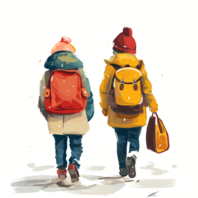 Students With Backpack,Wearing Jackets,Carrying Bags