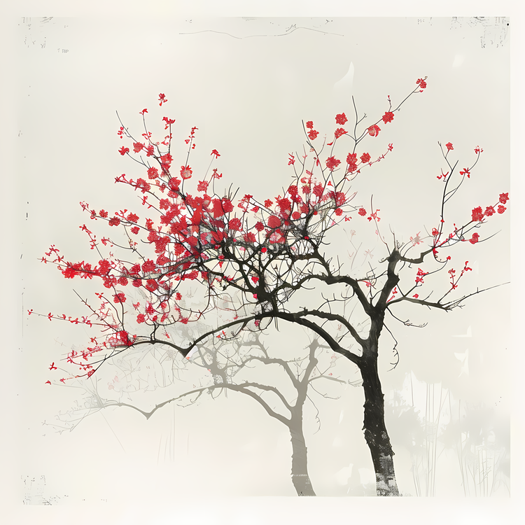 Blossom Tree,Red Flowers In Trees,Fruitful Blossoms