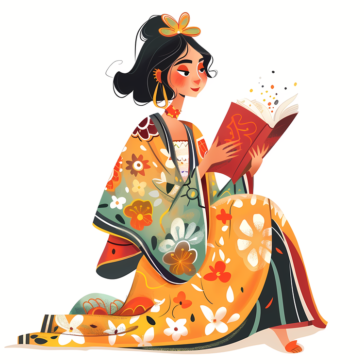 World Storytelling Day,Woman In Kimono Reading Book,Japanese Culture