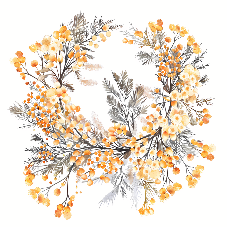 Mimosa Flowers Wreath,Floral Wreath,Wreath Made Of Dried Flowers
