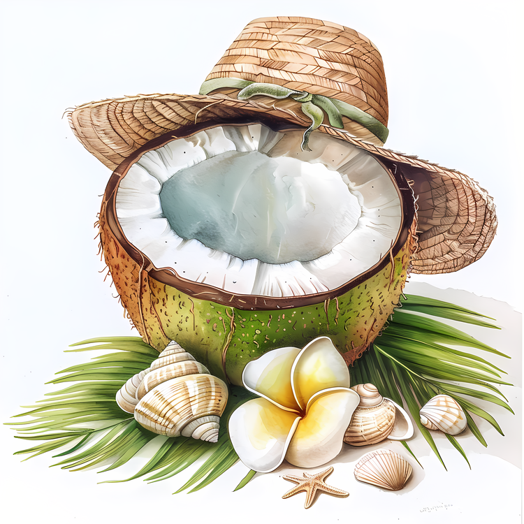 Coconut Summer,Watercolor,Tropical