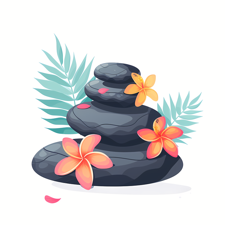 Spa Stones,Pile Of Rocks,Rocks With Flowers