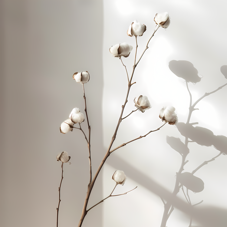 Fluffy Cotton Twig,Cotton Plant,White Background