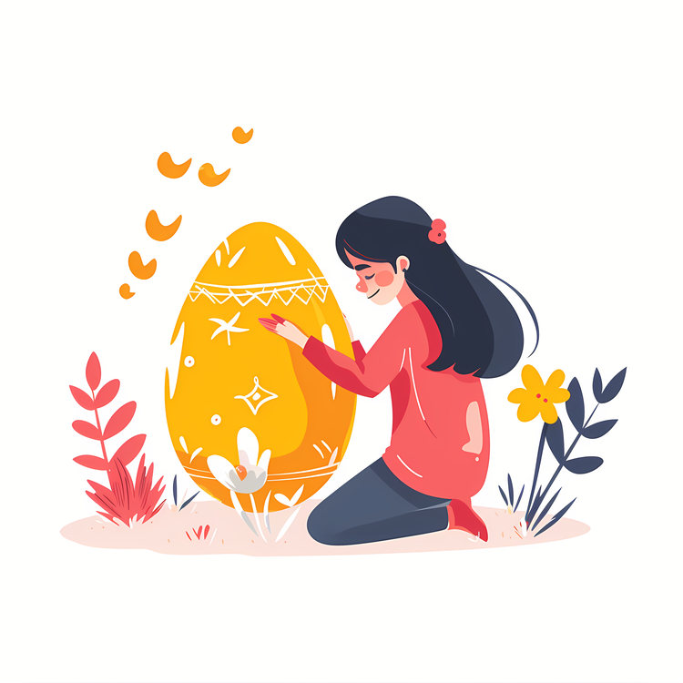 Girl Painting Easter Egg,Easter Eggs,Cartoon Character