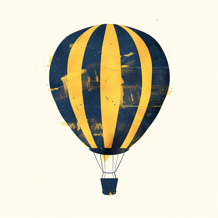 Hot Air Balloon,Yellow And Blue Striped,Vintage