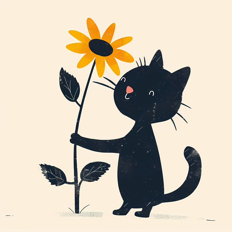 Little Cat Playing Flowers,Black Cat,Flower