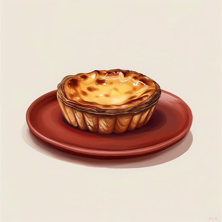 Pastel De Nata,Painting,Red Plate