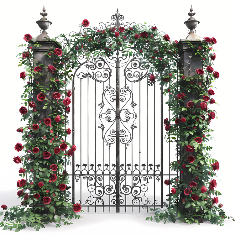 Garden Gate,Flowers,Red Roses