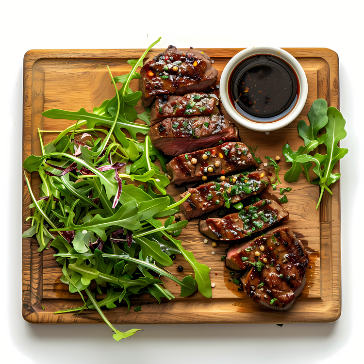 Steak,Wooden Board,Sliced Meat
