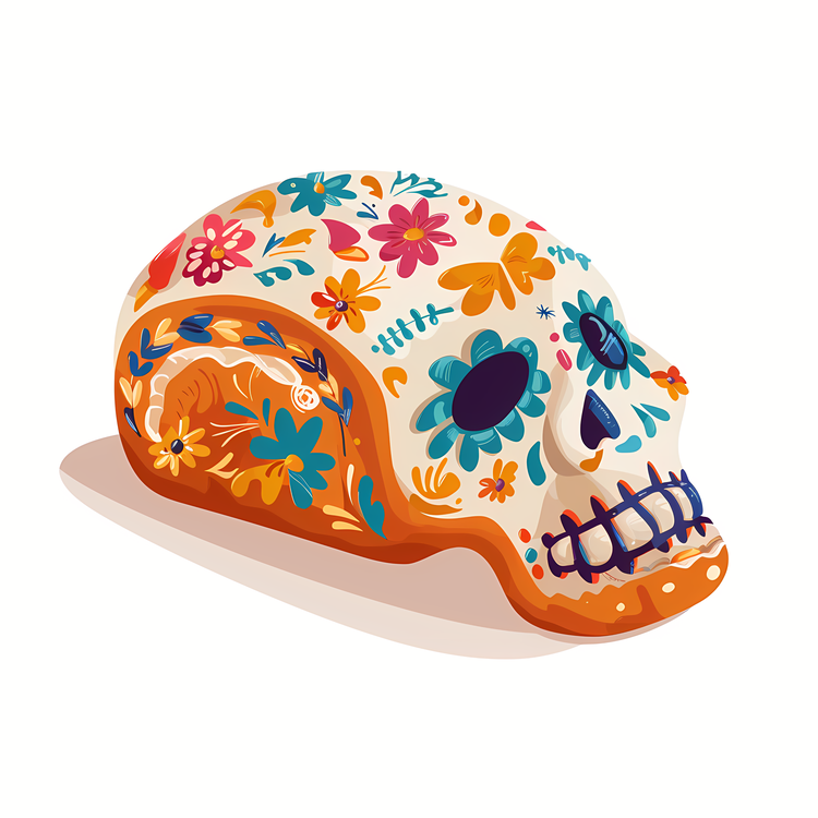 Pan De Muerto,Day Of The Dead Skull,Skull With Flowers