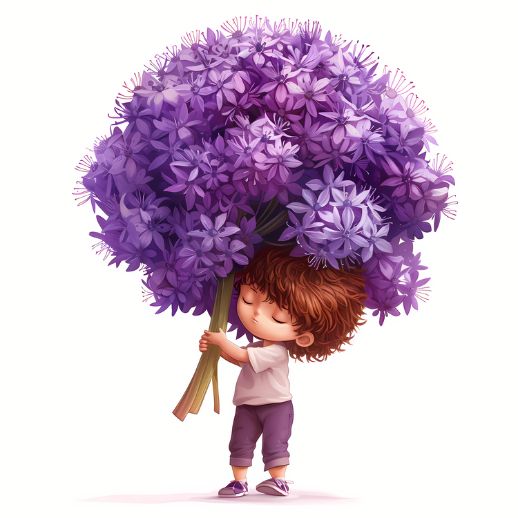 Kid And Huge Flowers Illustrate,Flower,Child
