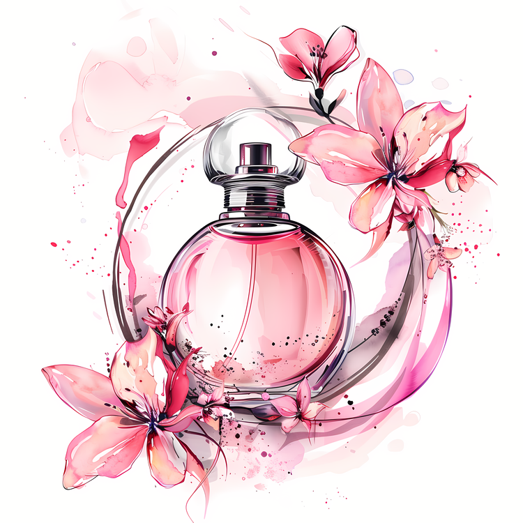 Fragrance Day,Pink Flower,Perfume Bottle