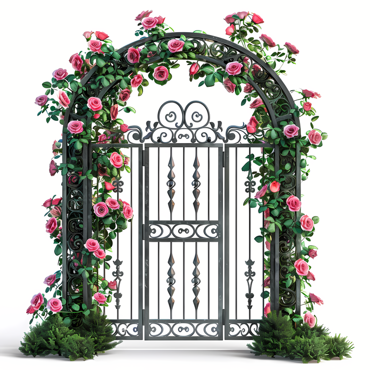 Garden Gate,Flowers,Metal Gate With Roses On It