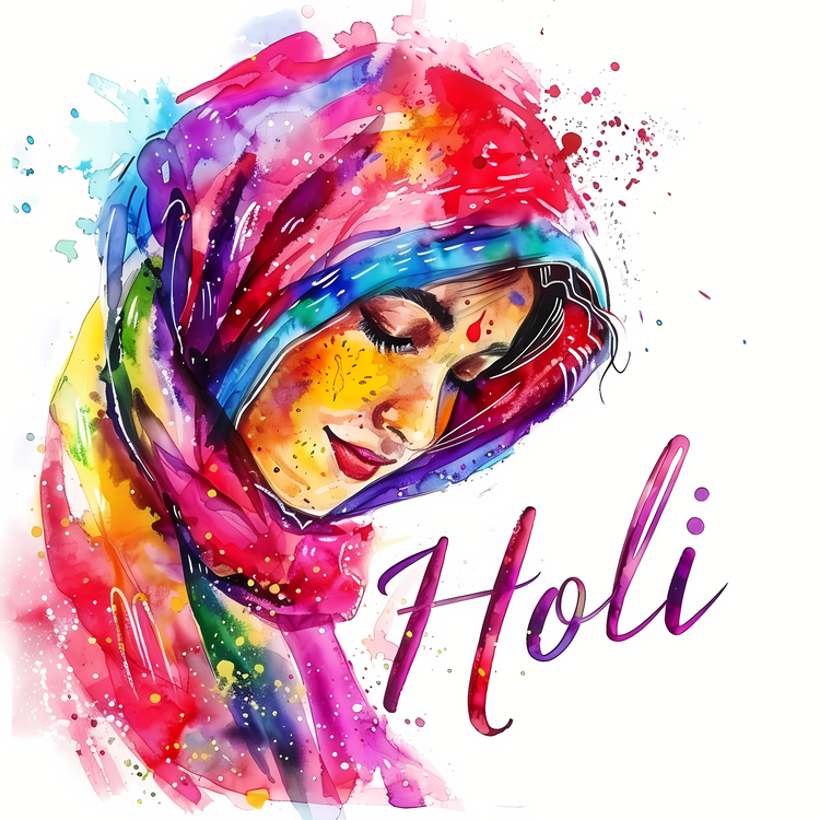 Holi,Indian Woman,Watercolor Painting