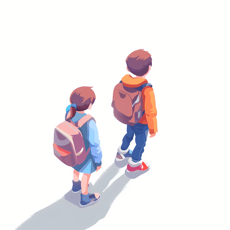Students With Backpack,Cartoon,Childhood Memories