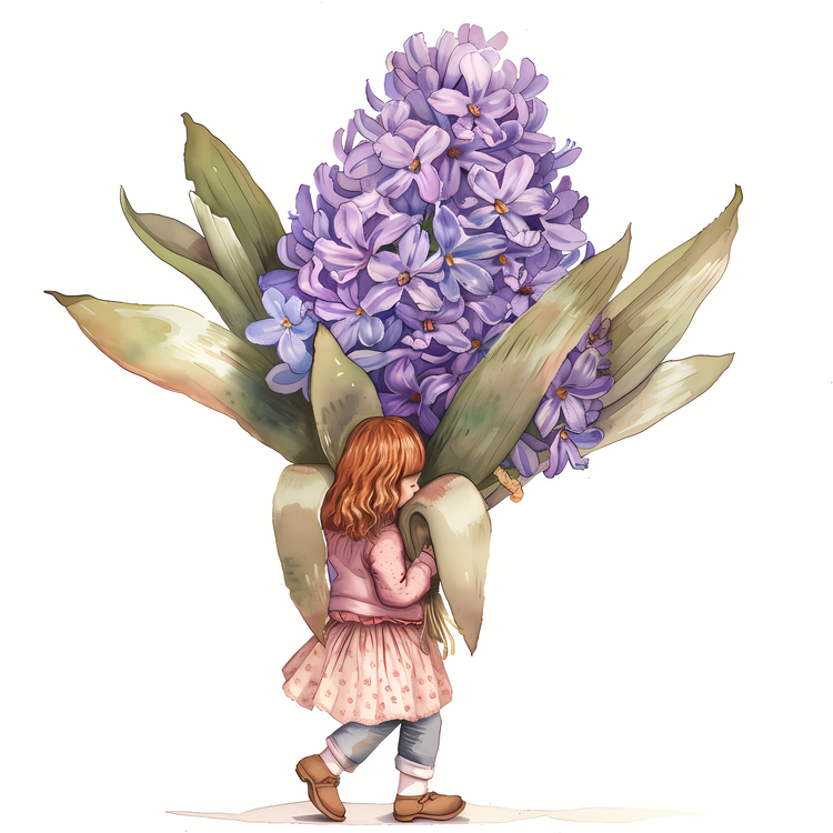 Kid And Huge Flowers Illustrate,Flower,Purple