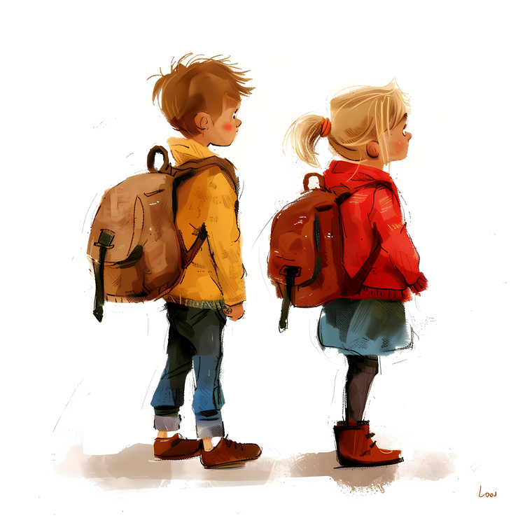 Students With Backpack,Art,Drawing
