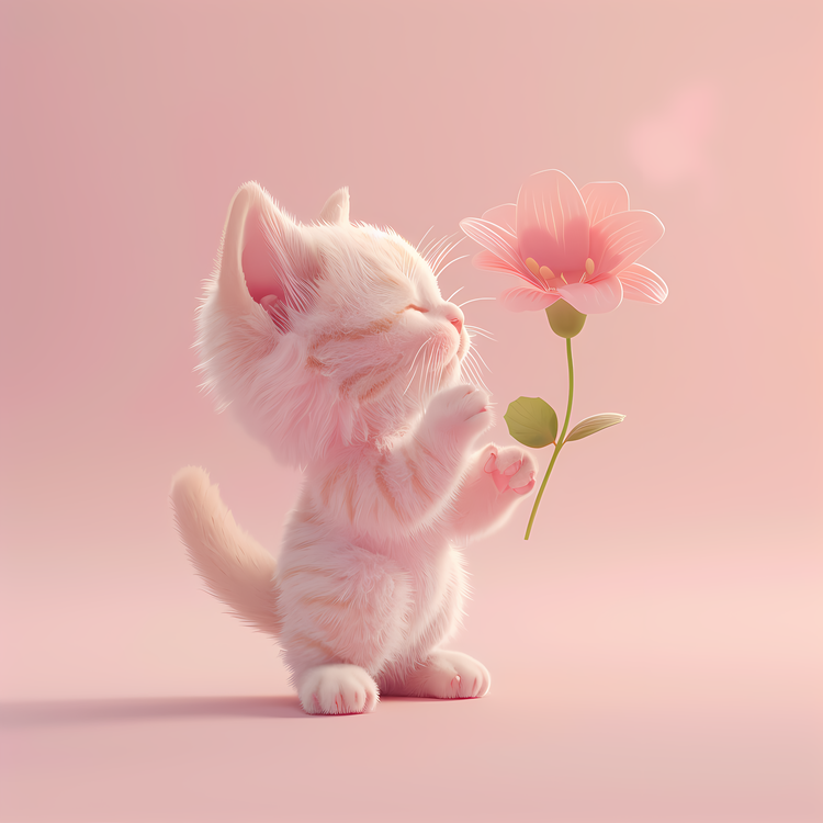 Little Cat Playing Flowers,Pet,Kitten