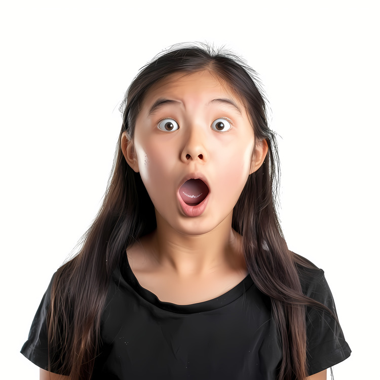Teenage Girl Surprised Excited,Shocked Girl,White Background