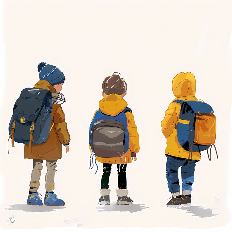 Students With Backpack,Cartoon Illustration,Backpacks