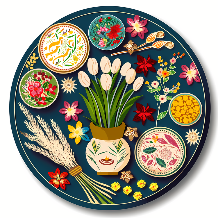 International Nowruz Day,Vase Of Flowers,Tables Of Food