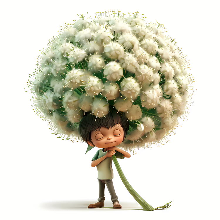 Kid And Huge Flowers Illustrate,Cartoon,Character Design