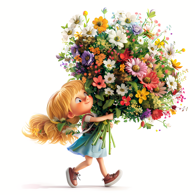 Kid And Huge Flowers Illustrate,Cartoon,Girl