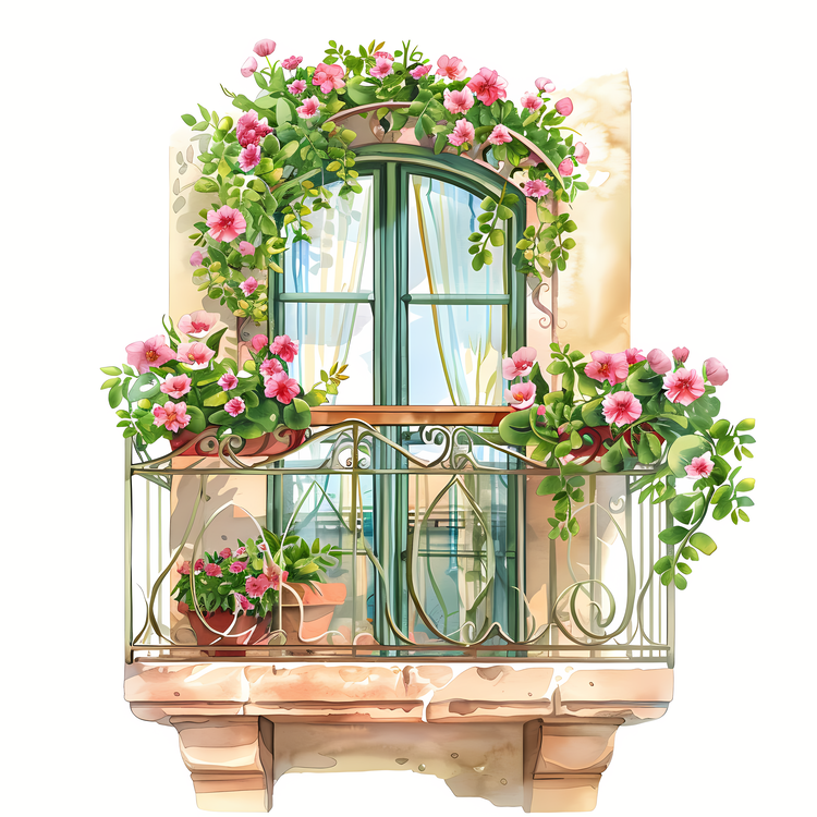 Balcony With Flowers,Window,Balcony