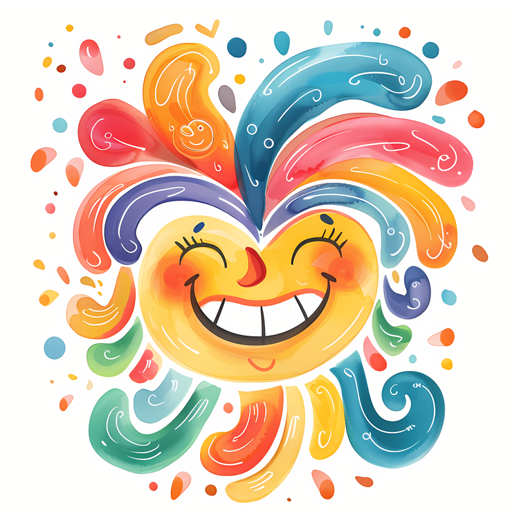 International Day Of Happiness,Watercolor Sun Smiling,Colorful Sun With Spots