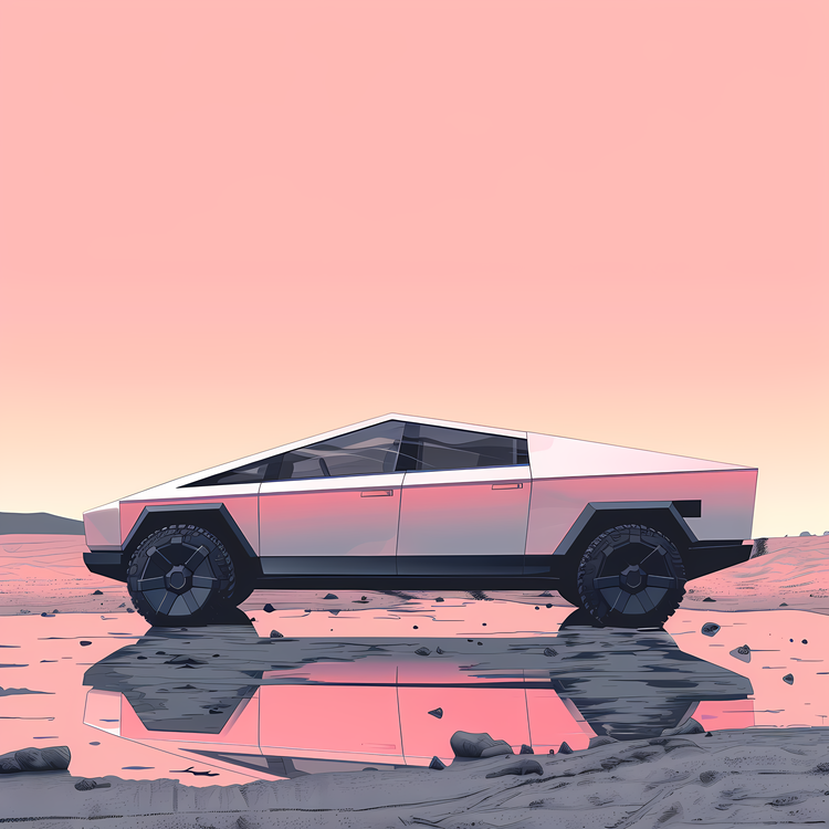 Cybertruck,Pink Sky,Futuristic Vehicle