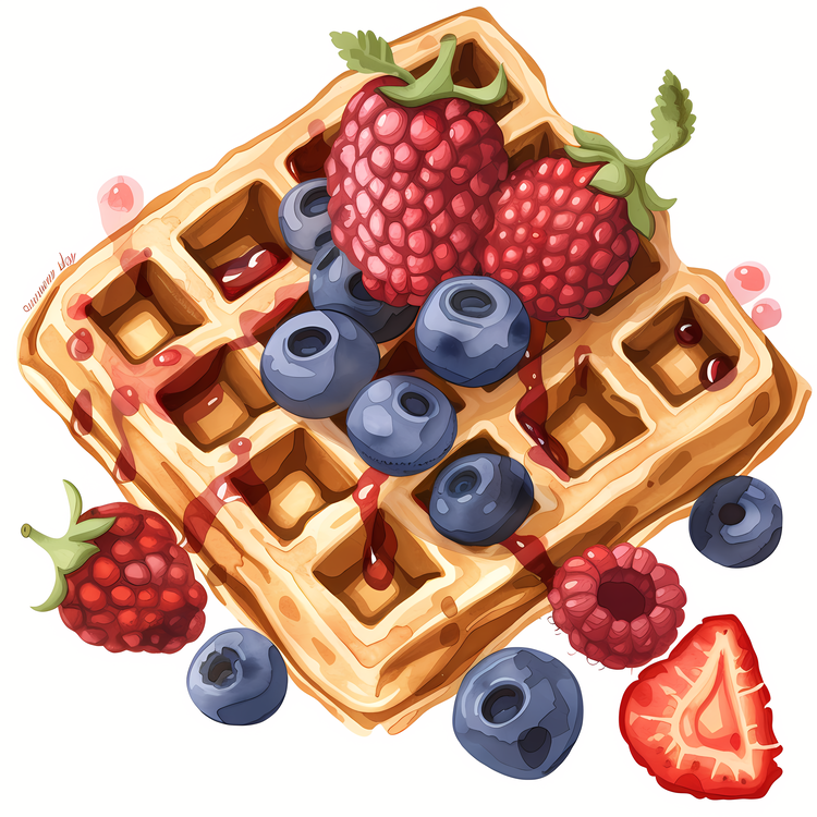 Waffle Day,Ripe Strawberries,Fresh Blueberries