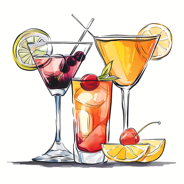Cocktail Day,Handdrawn,Watercolor